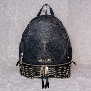 Michael Kors MK Rhea Micro Stud Leather Backpack Book bag Black